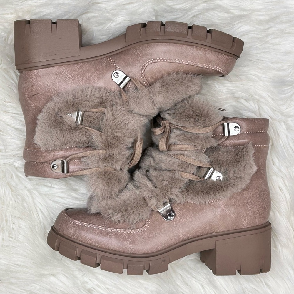 XOXO Odonna Taupe Lace Up Fur Buckle Ankle Booties 9.5 - Picture 9 of 12